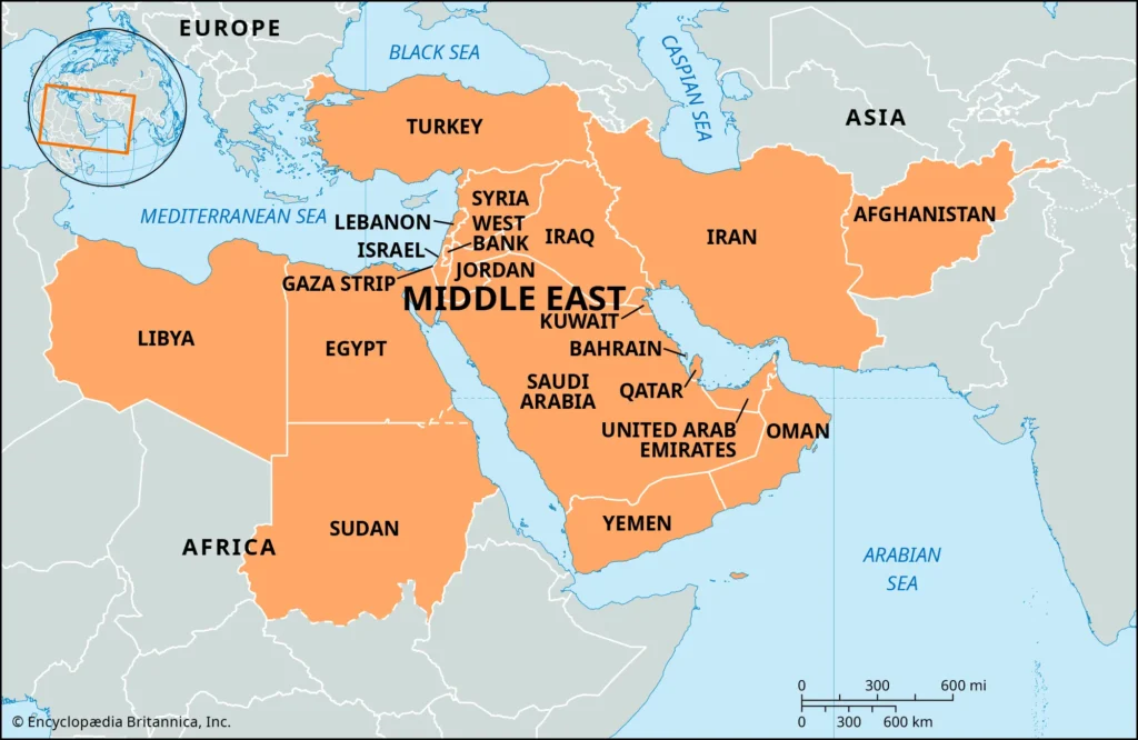 Global map highlighting Middle East. Source: