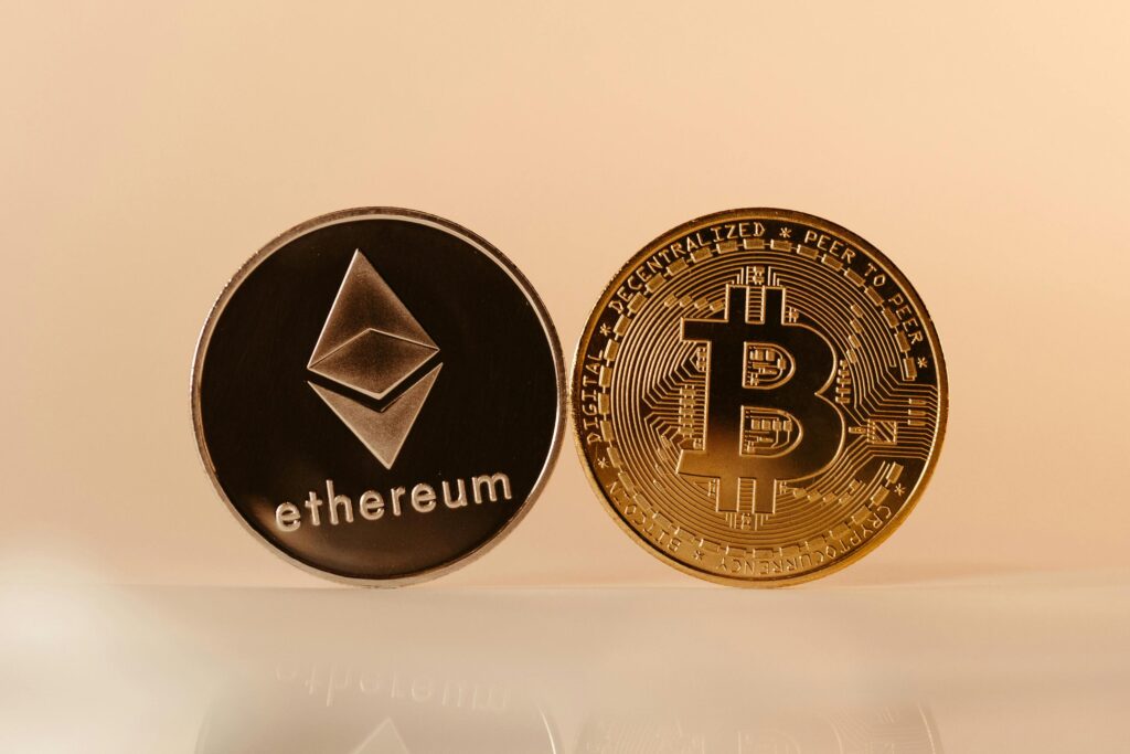Bitcoin and Ethereum logos. Source: Pexels