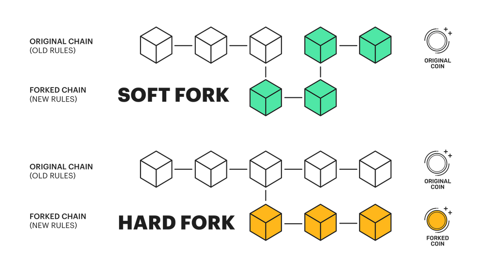  Diagram comparing soft forks and hard forks in blockchains. Source: Tangem