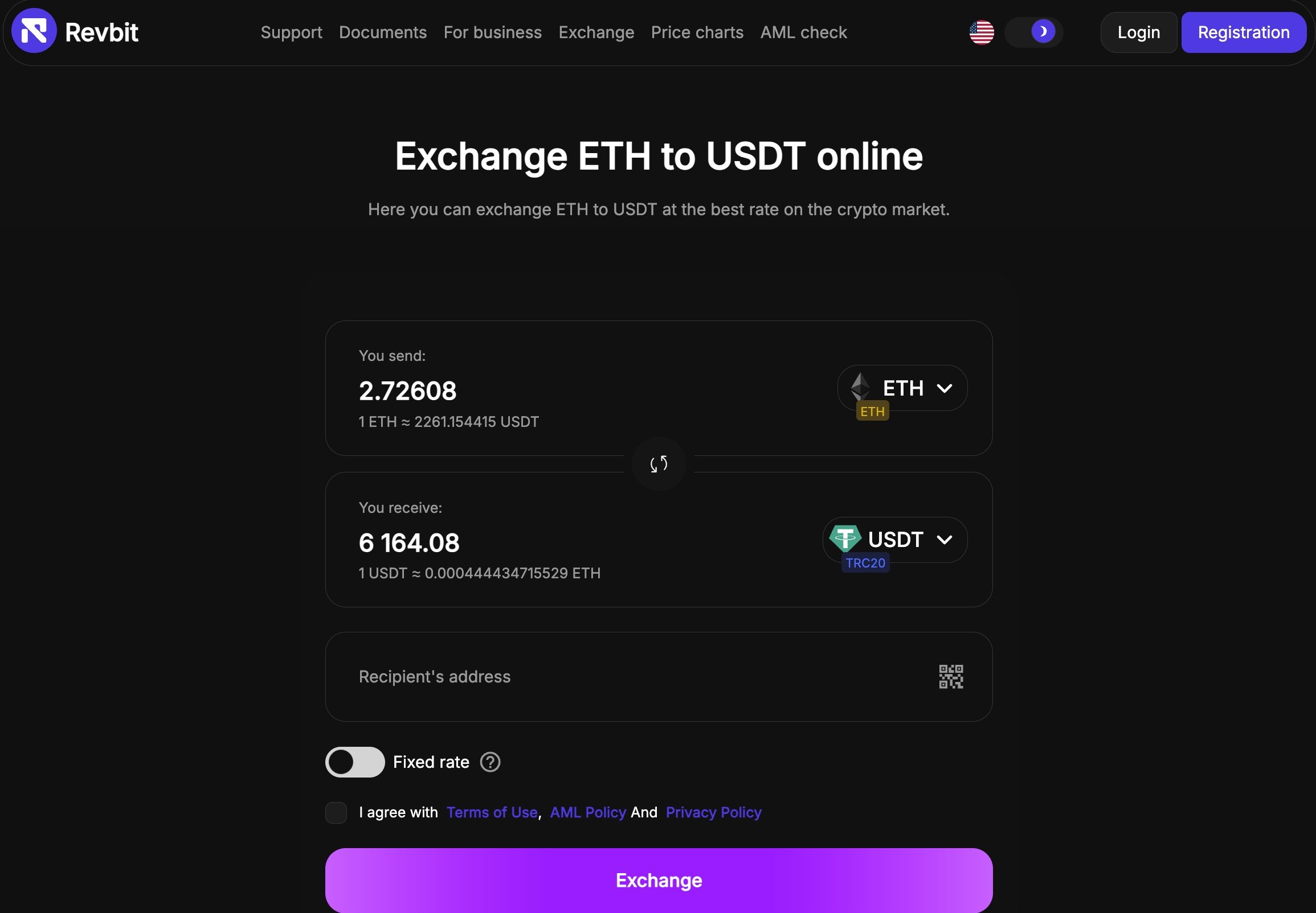 exchange eth to usdt revbit