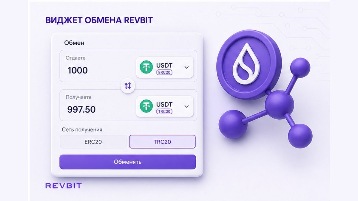 Виджет обмена USDT: поле Network ERC20 против TRC20
