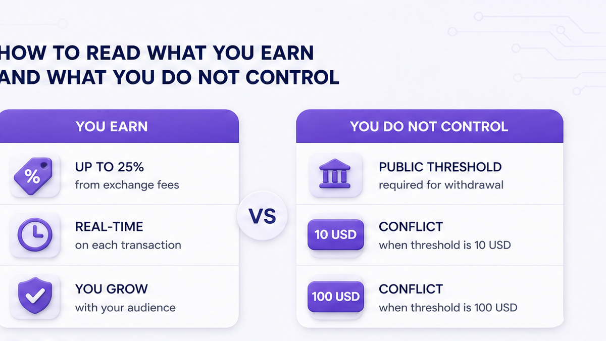 Comparison card: affiliate earnings you control versus payout thresholds you do not