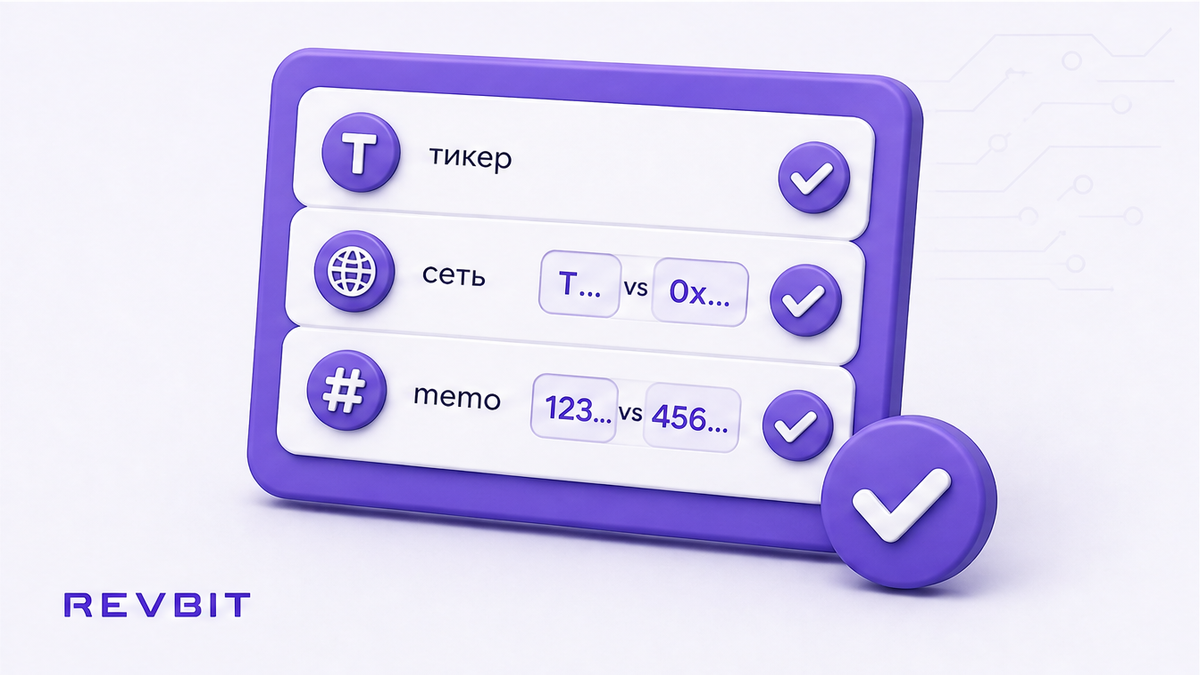 Чеклист сверки: тикер, сеть, префикс адреса и memo перед тестом
