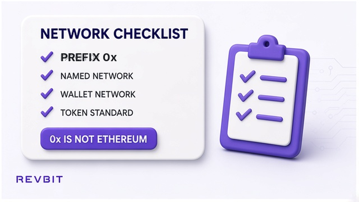 Checklist confirming an 0x prefix against the named network, wallet network, and token standard