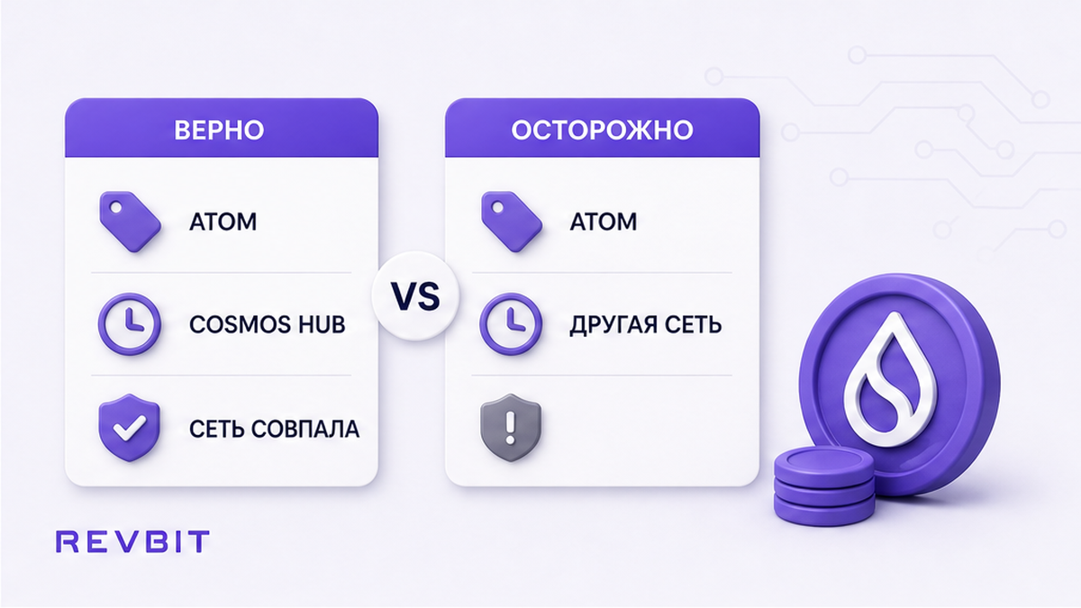 Сравнение правильной сети Cosmos Hub с ошибочным выбором сети для ATOM