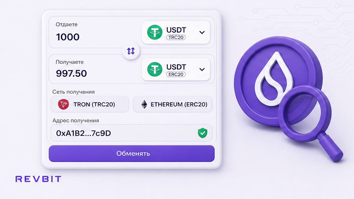 Выбор сети и актива для AML-проверки адреса USDT