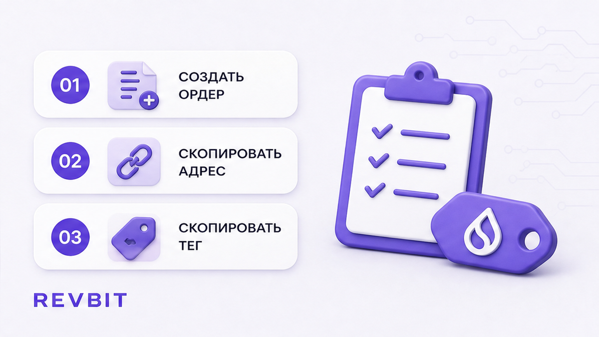 Три шага: создать заявку, скопировать адрес XRP и отдельно скопировать destination tag