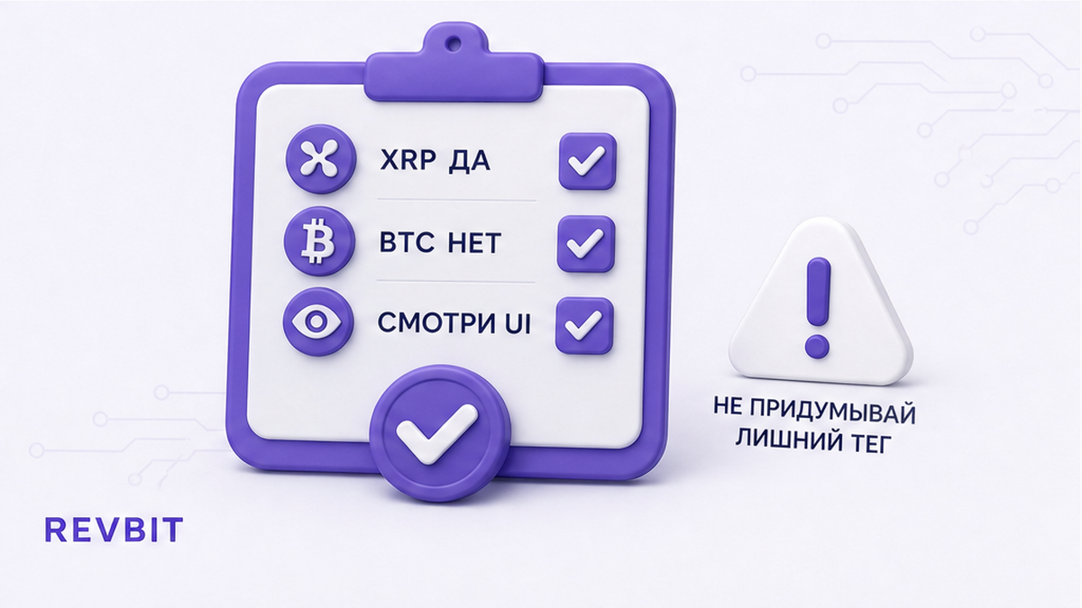 Чеклист: XRP нужен tag, BTC без memo, ориентир только UI заявки