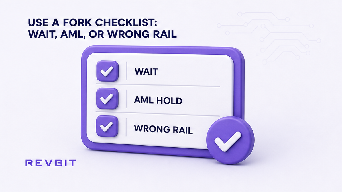 Checklist board: wait, AML hold, or wrong-rail fork for a stuck swap