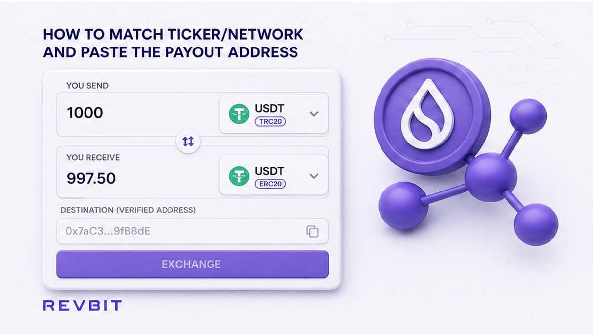 Swap widget matching ticker and network before pasting a Trezor payout address