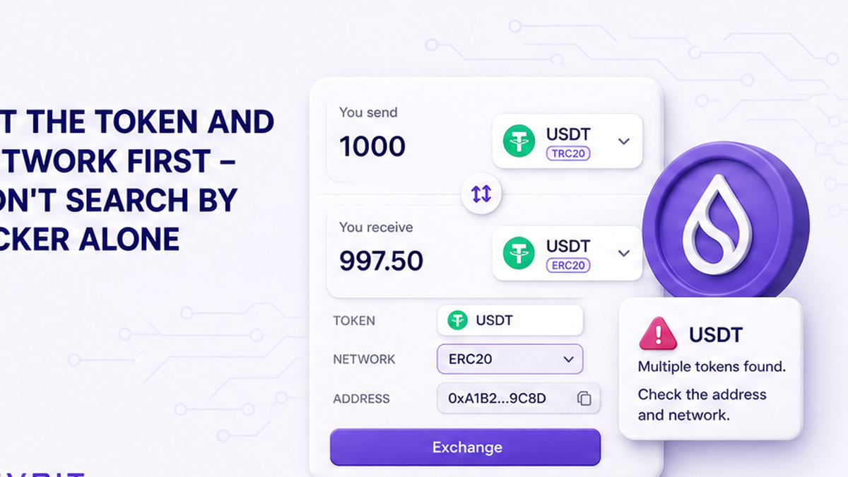 Swap widget showing token, network, and contract address fields before a token search