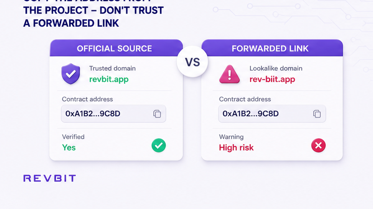 Comparison of an official project token address source and an unsafe forwarded link